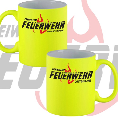 Neongelbe feuerwehr tasse - feuerwehr,